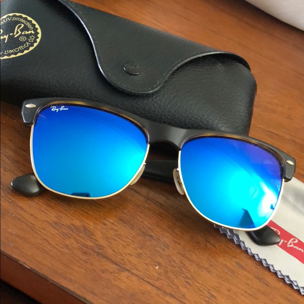 Ray Ban tortoise wayfarers with blue mirrored lens
